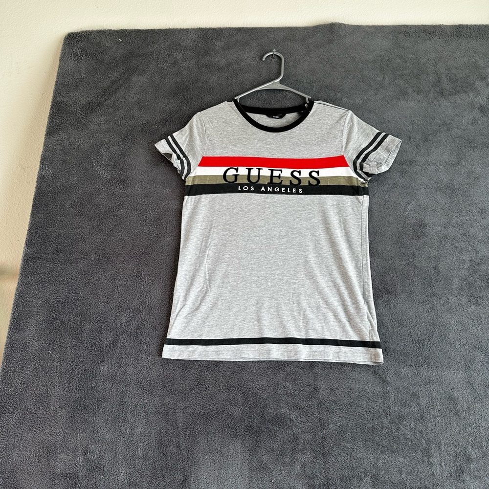 Guess BOYS GRAY STRIPED LOS ANGELES SHORT SLEEVE T-SHIRT SZ 16 - Picture 6 of 11